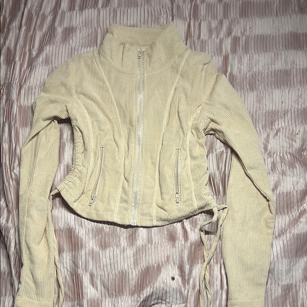 Feathers Cream Teddy Jacket Cropped Zip-Up